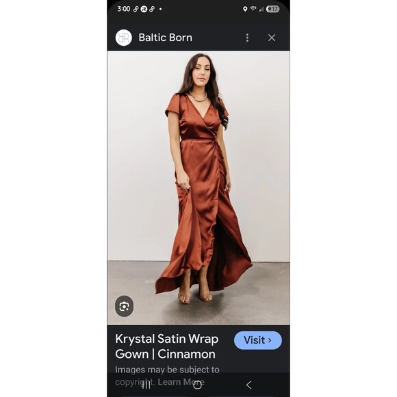 Baltic Born -Krystal Satin Wrap Gown Cinnamon Maxi Dress Size Small Flirty Fall - Picture 4 of 11